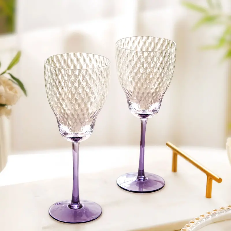 Twilight Embossed Stemmed Wine Glasses – Set Of 2, 360Ml 1