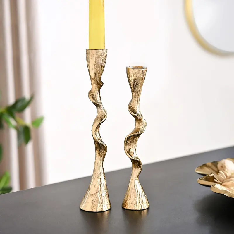 Twirl Dual-Gold Table Candle Holders (Set Of 2) 1