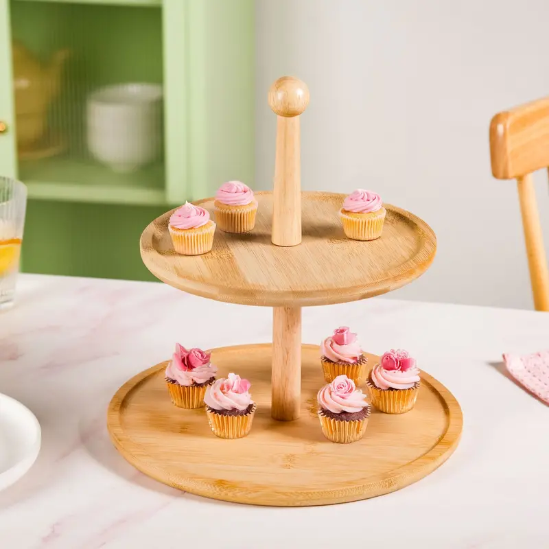 Two-Tier Bamboo Cupcake Stand – Minimalist Dessert Display 1