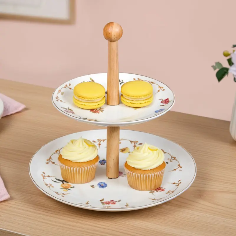 Two-Tier Floral Ceramic Cupcake Display Stand 1