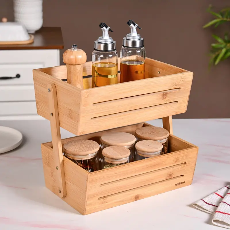 Two-Tier Stackable Bamboo Storage Bin 1