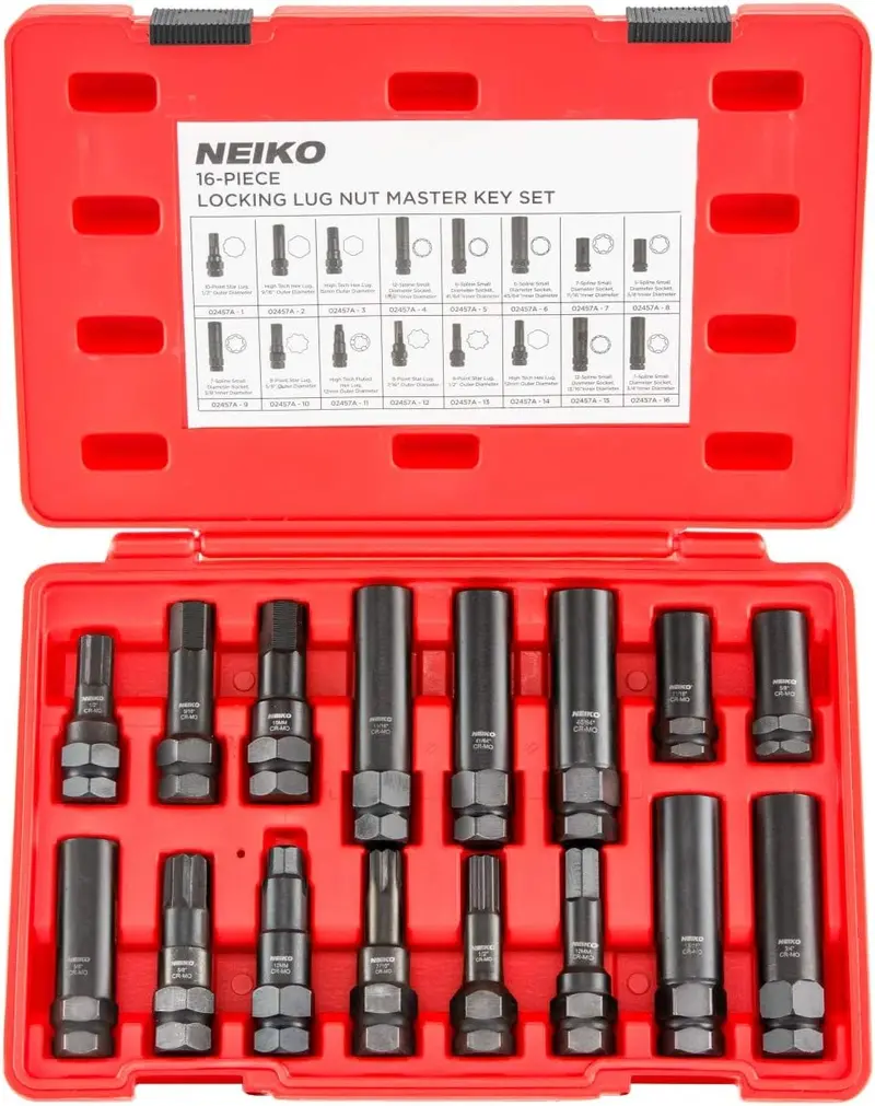 Universal Wheel Lock Key Set — 16-Piece Sae & Metric Lug Nut Remover With Spline, Star, And Hex Tips 1