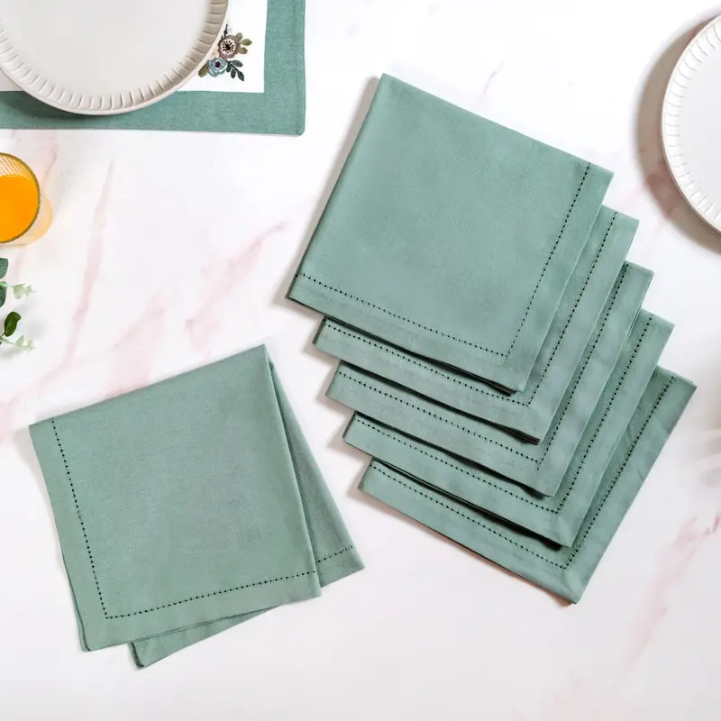 Ventosa Teal Hemstitched Cotton Dinner Napkins (6-Pack) 1