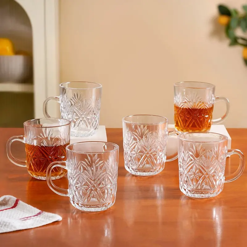 Vintage-Embossed Ceramic Mugs (Set Of 6, 229Ml) 1