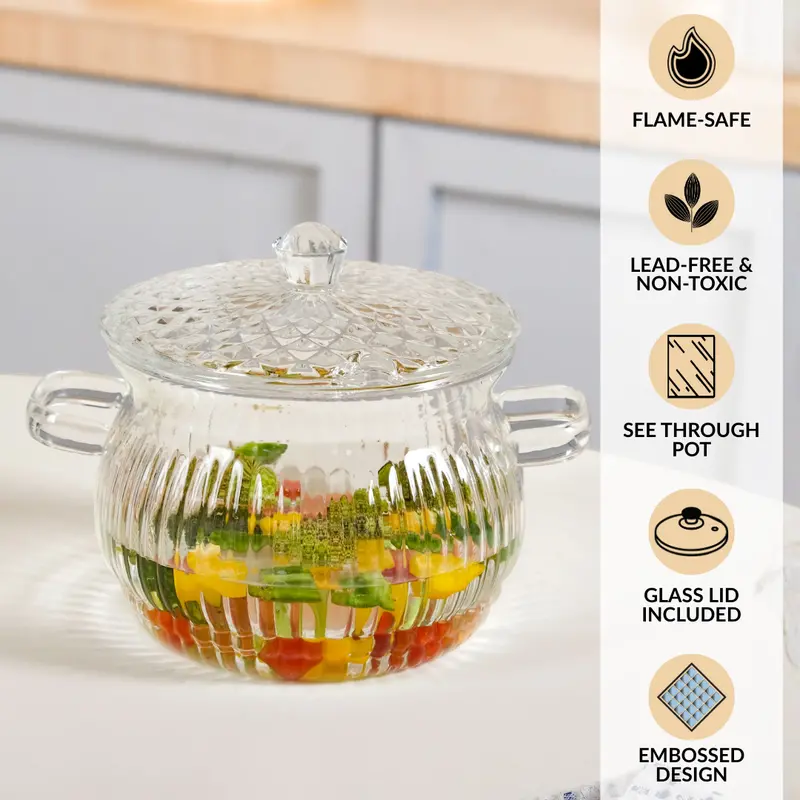 Vintage-Embossed Stainless Steel Cooking Pot – 2L Capacity 1