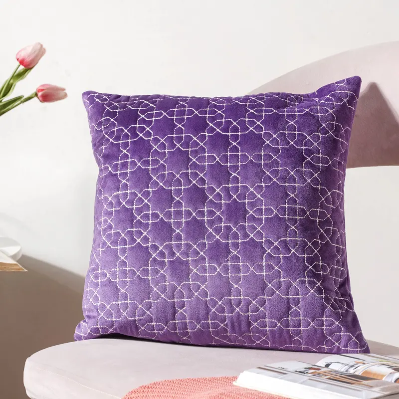 Violet Quilted Velvet Cushion Cover – 16" Square 1