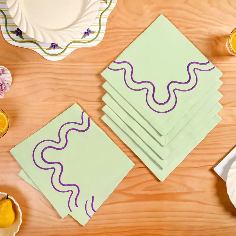 Violet Wave Embroidered Cotton Napkins – Set Of 6 1
