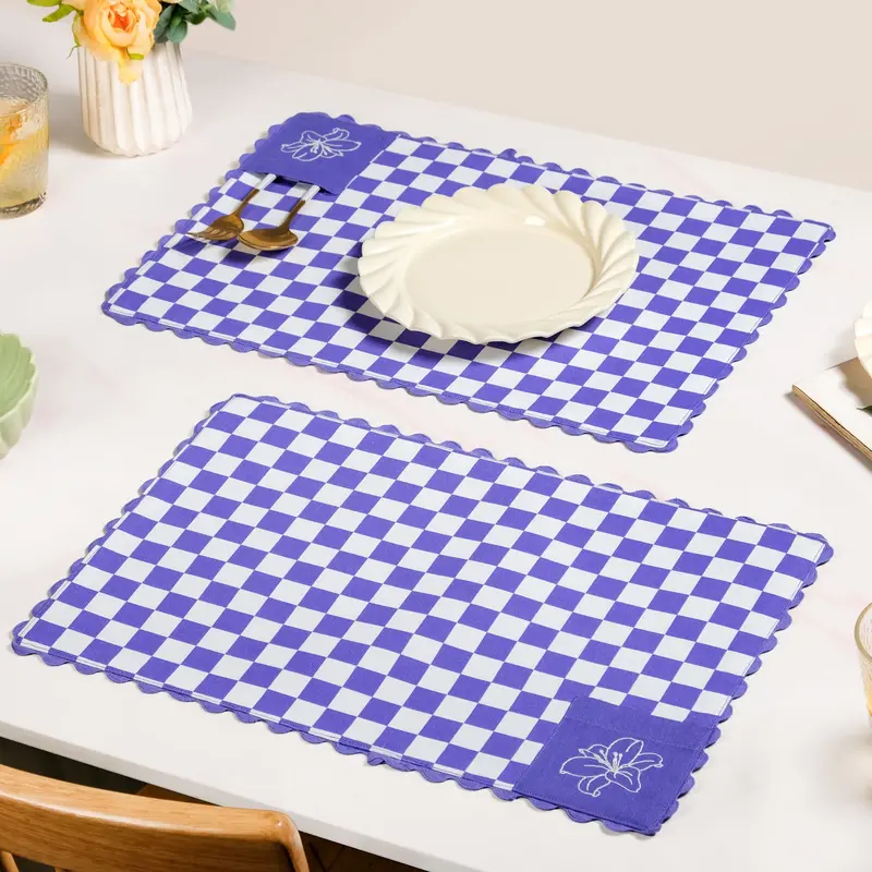 Violetta Collection Embroidered Cotton Table Mats – Purple, Set Of 6 1