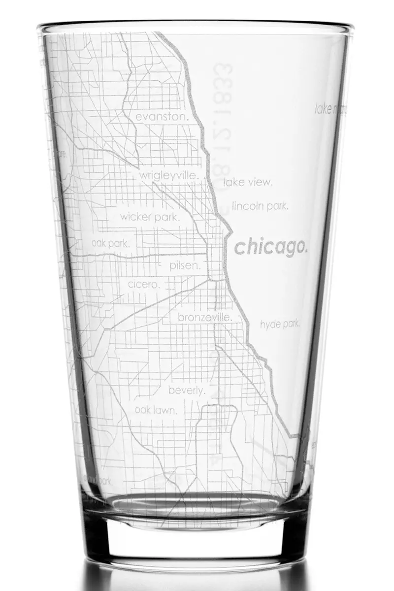 Well Told Chicago Map Pint Glass – Artisan-Printed Beverage Glass 1