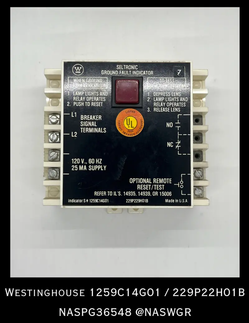 Westinghouse 1259C14G01 Seltronic Ground Fault Indicator 1