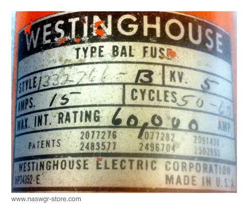 Westinghouse 1332766-B High-Voltage Fuse – 5 Kv Rating 1
