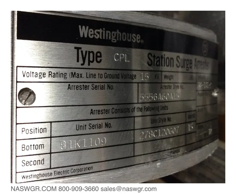 Westinghouse 5556A60A15 Cpl Station-Class Surge Arrester — 15 Kv Line-To-Ground 1