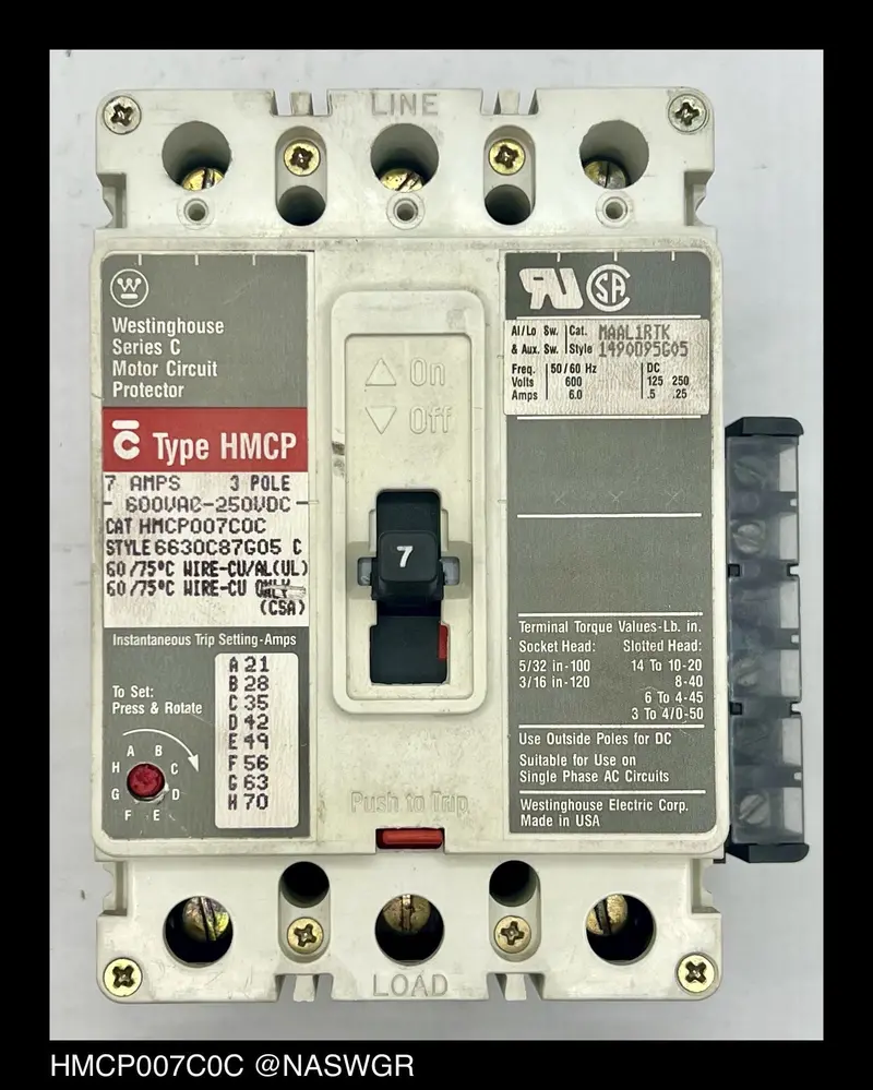 Westinghouse Hmcp007C0C 7A Motor Circuit Protector 1