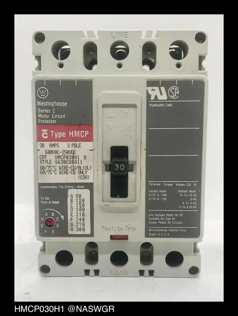 Westinghouse Hmcp030H1 Motor Circuit Protector – 30A 1