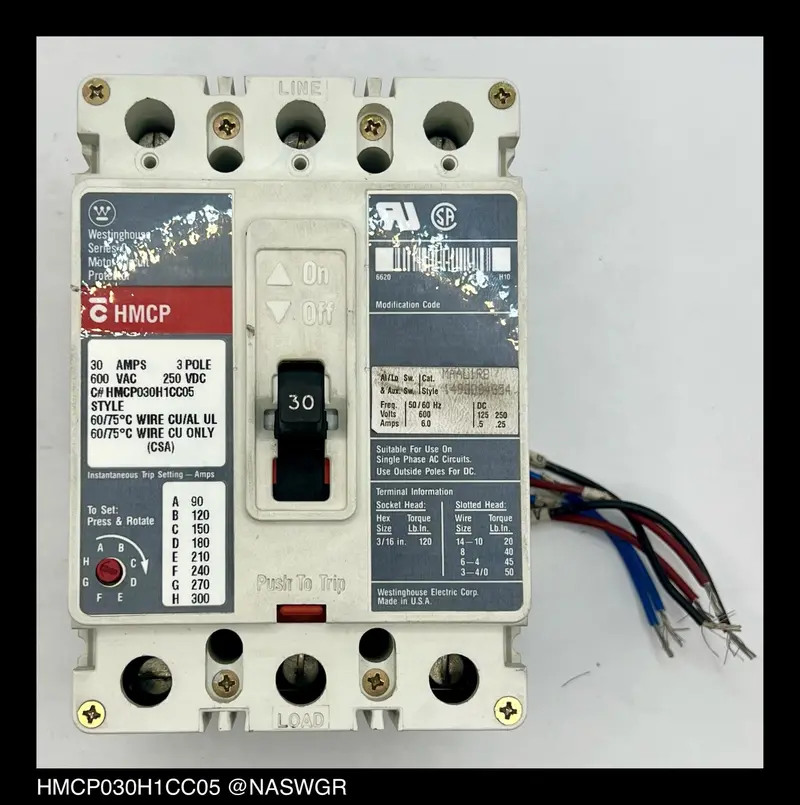 Westinghouse Hmcp030H1Cc05 Motor Circuit Protector – 30A, Heavy-Duty, Unused 1