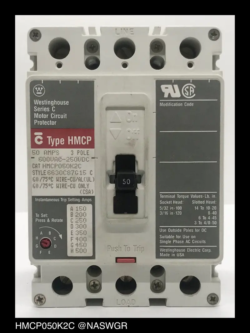 Westinghouse Hmcp050K2C 50A Motor Circuit Protector 1