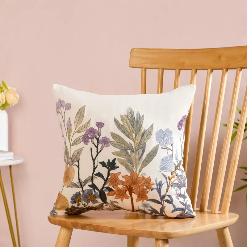 Whimsical Fairytopia Embroidered Cushion Cover – 40X40Cm Organic Slub Cotton 1