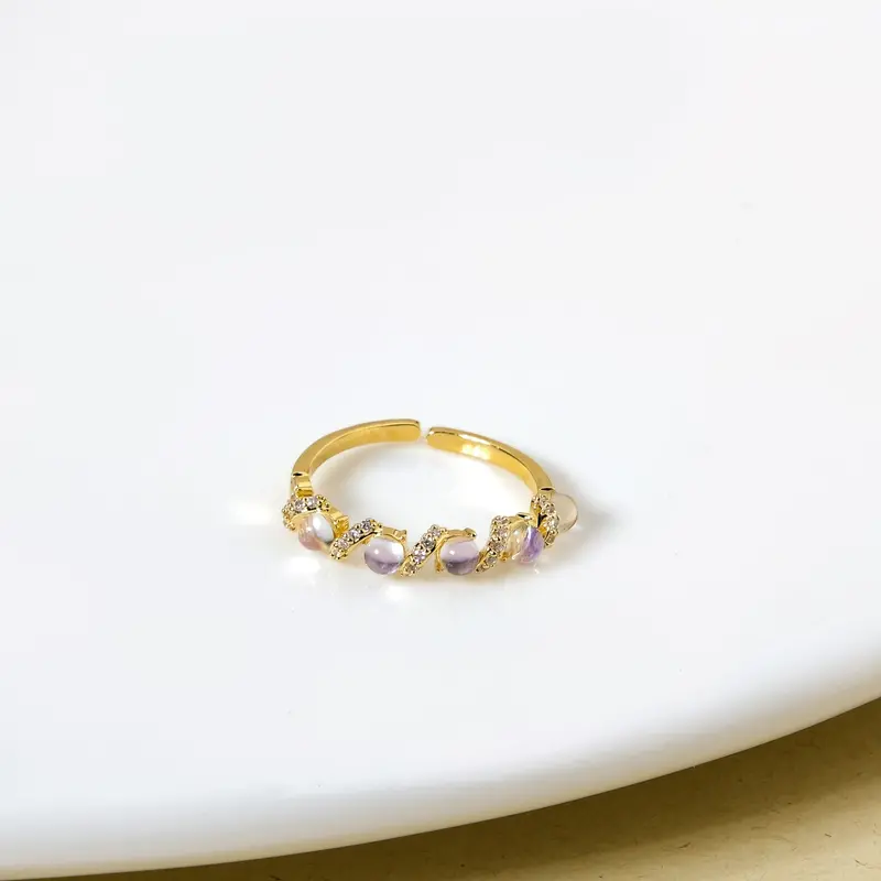 Whispering Pink Blush Gold Ring – Delicate Statement Style 1