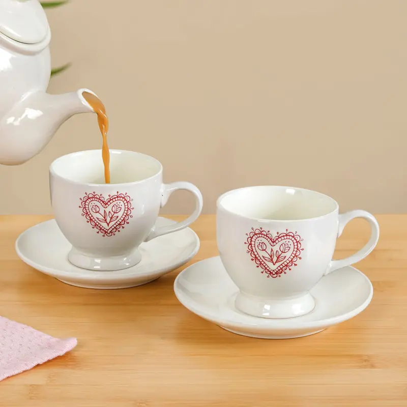 White Ceramic Tea Cup And Saucer Set (2-Piece, 200Ml) 1
