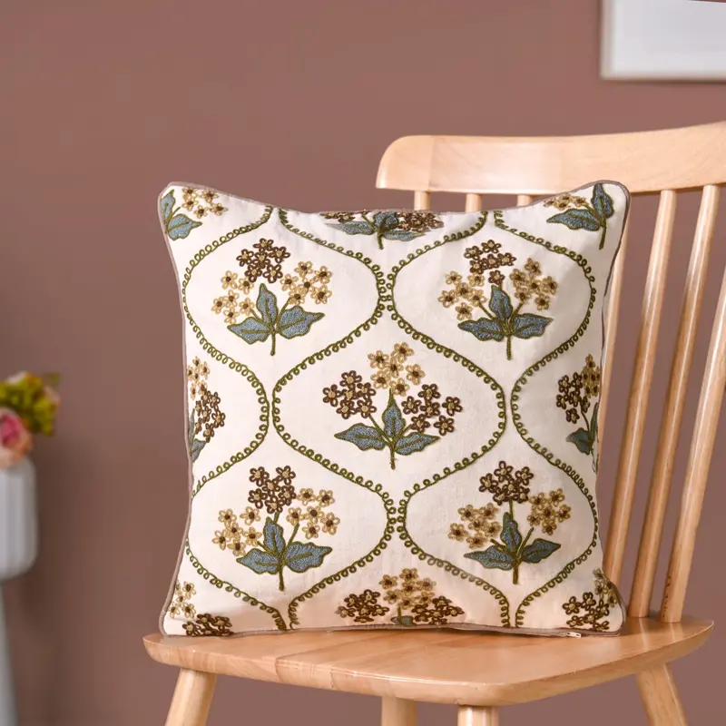 White Soft Floral Embroidered Cushion Cover – 40X40Cm 1