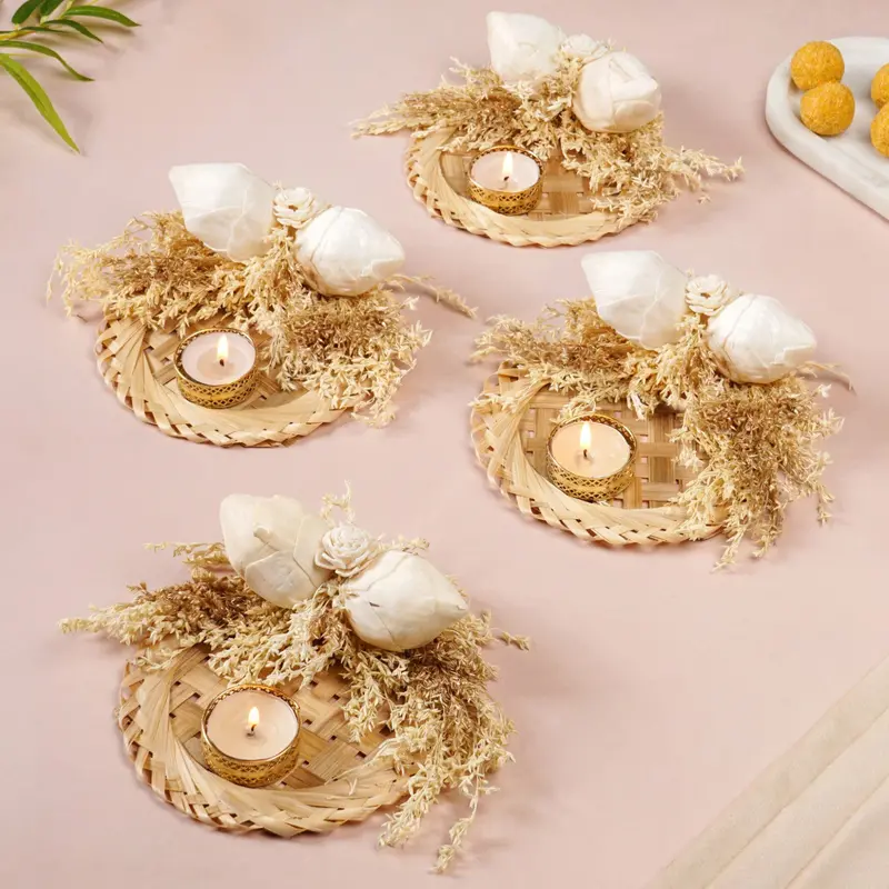 White Sola Flower Tealight Holders – Natural Set Of 4 1