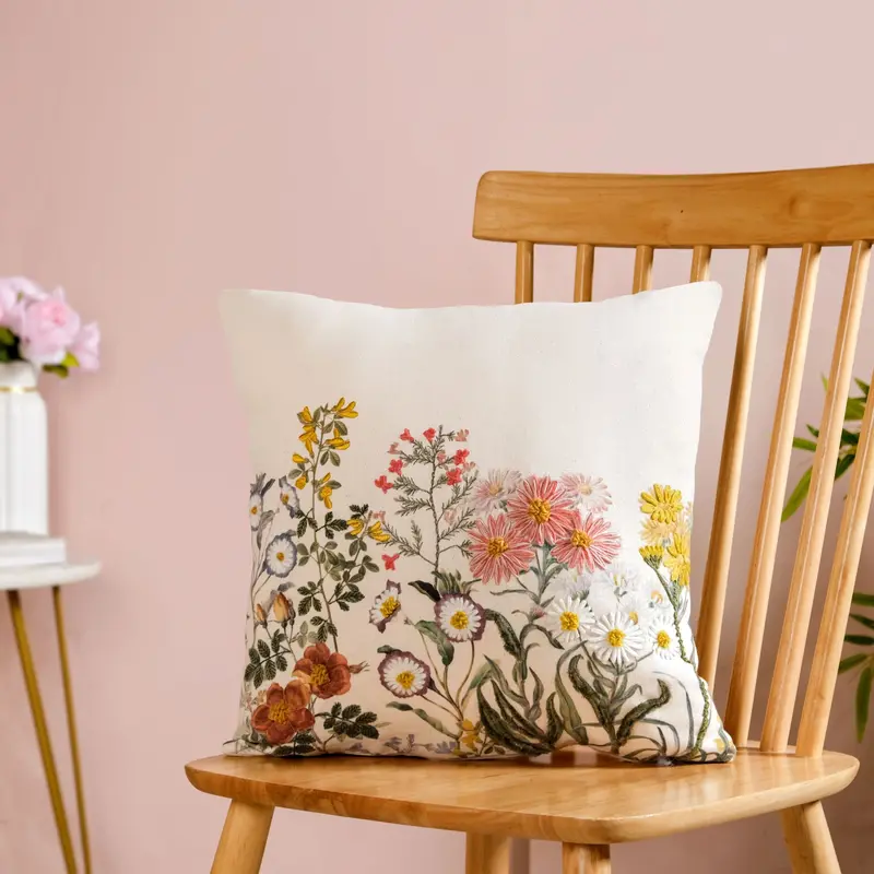 Wildflower Whisper Embroidered Cotton Cushion Cover – 40X40 Cm 1