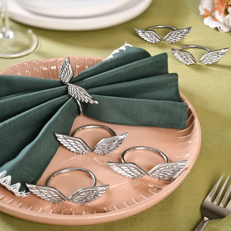 Wings-Themed Pure Brass Napkin Rings – Set Of 6 1