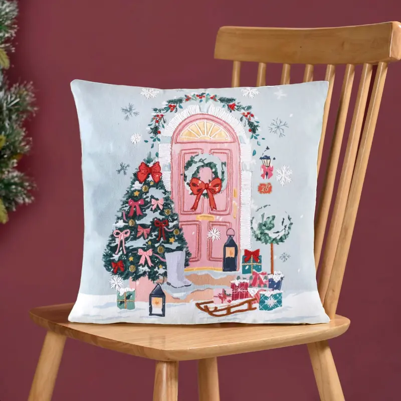 Winter Wonderland Embroidered Cushion Cover – 40X40 Cm 1