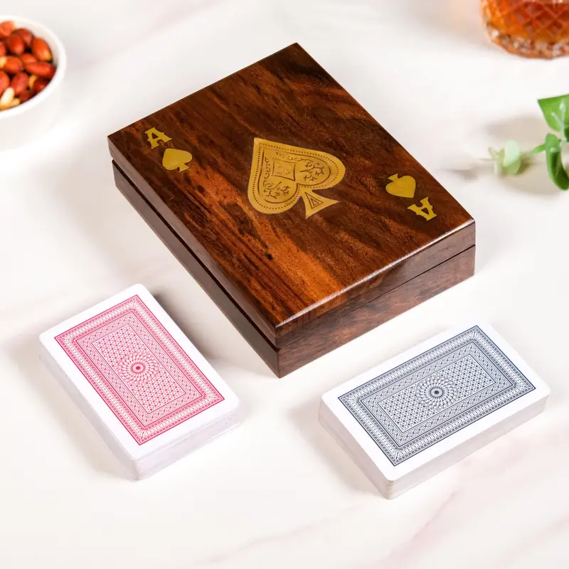 Wooden Card Storage Box With Two Premium Playing Decks 1