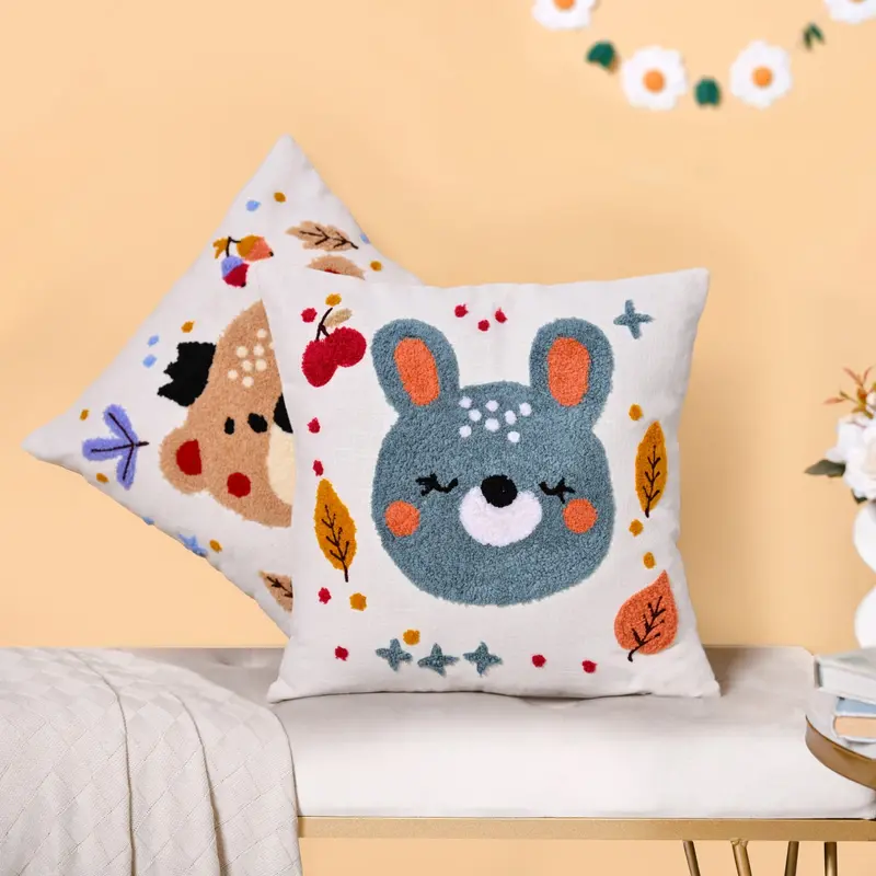 Woodland Forest Embroidery Cushion Covers – Dual Pack (40X40 Cm) 1