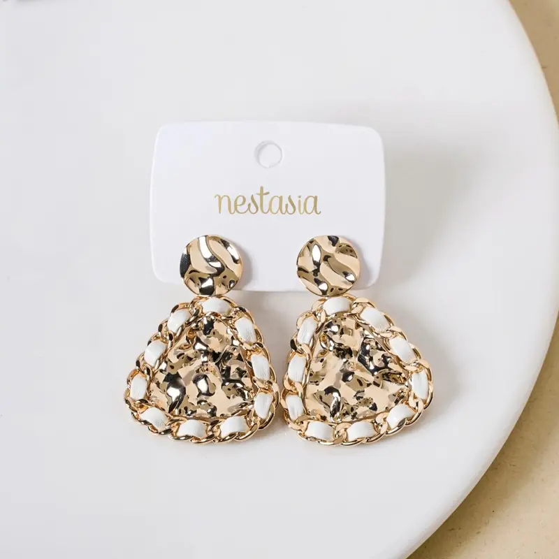 Woven Hammered Danglers – Textured Metallic Earrings With Movement 1