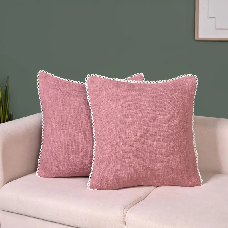Woven Rose Design Cotton Cushion Covers – Looped-Edged Pair 1