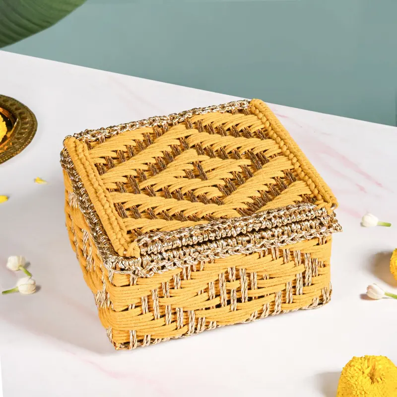 Yellow And Gold Festive Handwoven Accent Basket 1