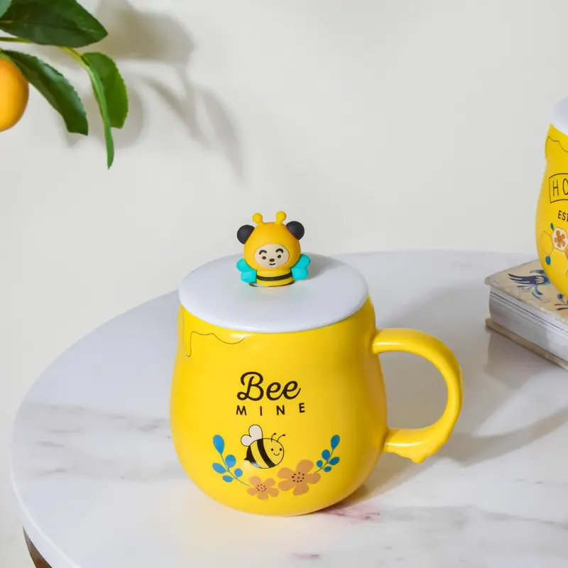 Yellow Bee-Themed Ceramic Coffee Mug – 350 Ml 1