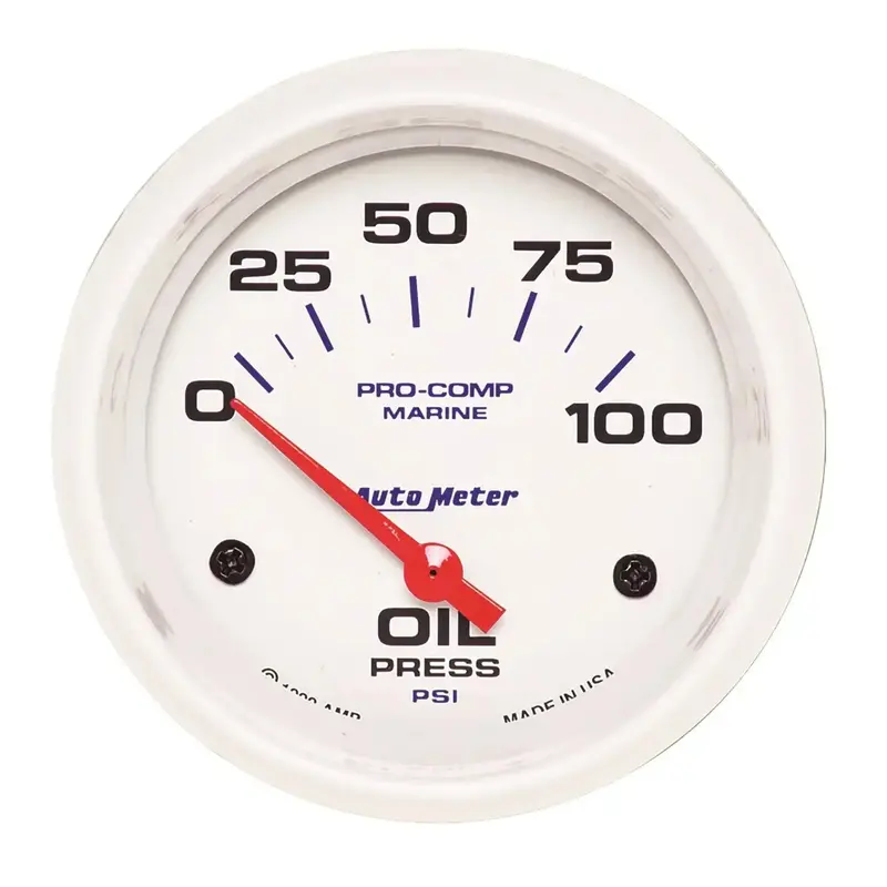 Autometer 200759 Marine-Grade Electric Oil Pressure Gauge – 2-5/8", 100 Psi, White Dial 1