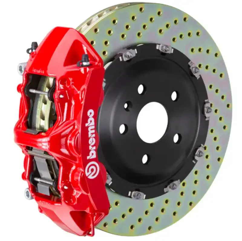Brembo Front Gt Big Brake Kit For 2018+ Tesla Model 3 Awd And Rwd – 6-Piston Calipers With 365X34Mm Drilled Two-Piece Rotors (Red Finish) 1